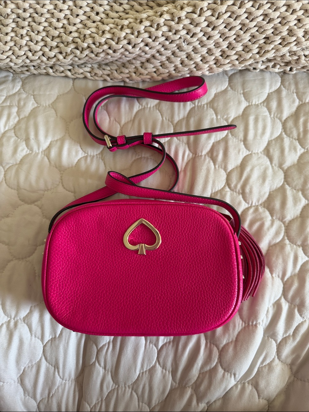 kate spade Hot Pink Pebbled Leather Crossbody with Gold Spade Emblem